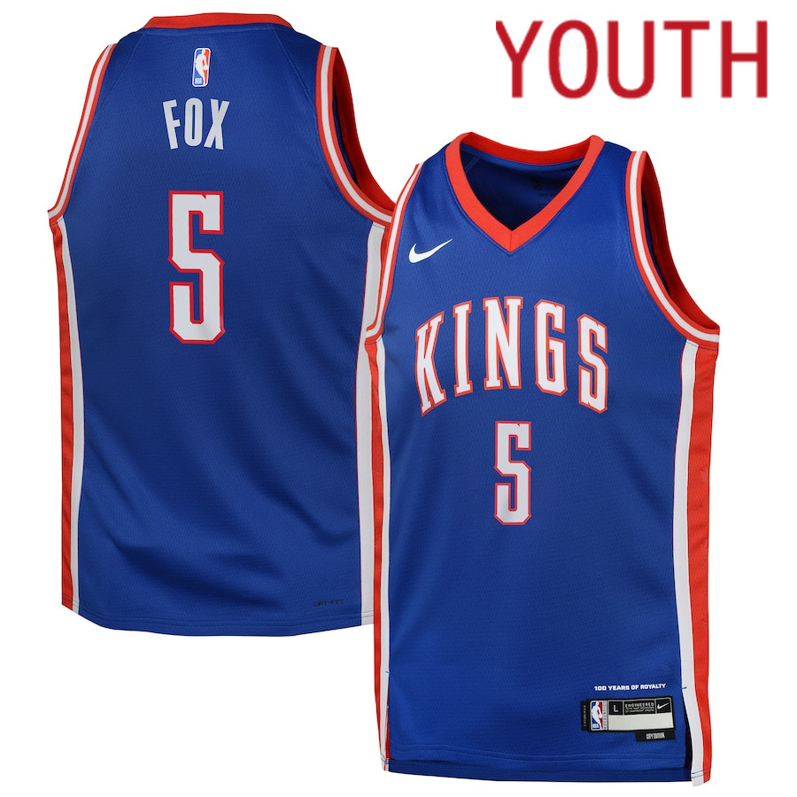 Youth Sacramento Kings #5 De Aaron Fox Nike Blue City Edition 2024-25 Swingman Player NBA Jersey